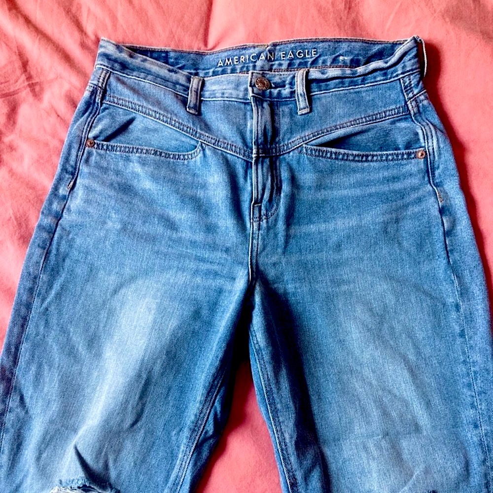 AE Distressed Mom Jeans